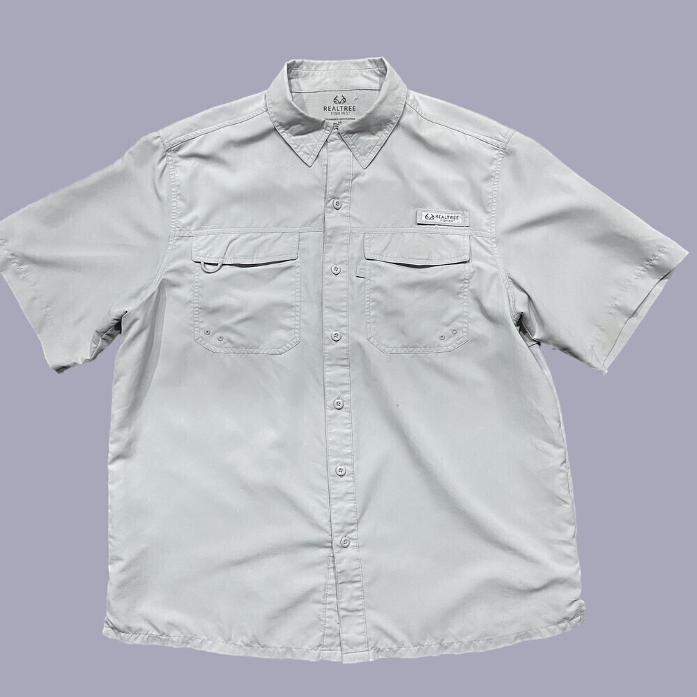 Realtree Fishing Outdoors Vented Light Blue Button Down Shirt Men's Size Large